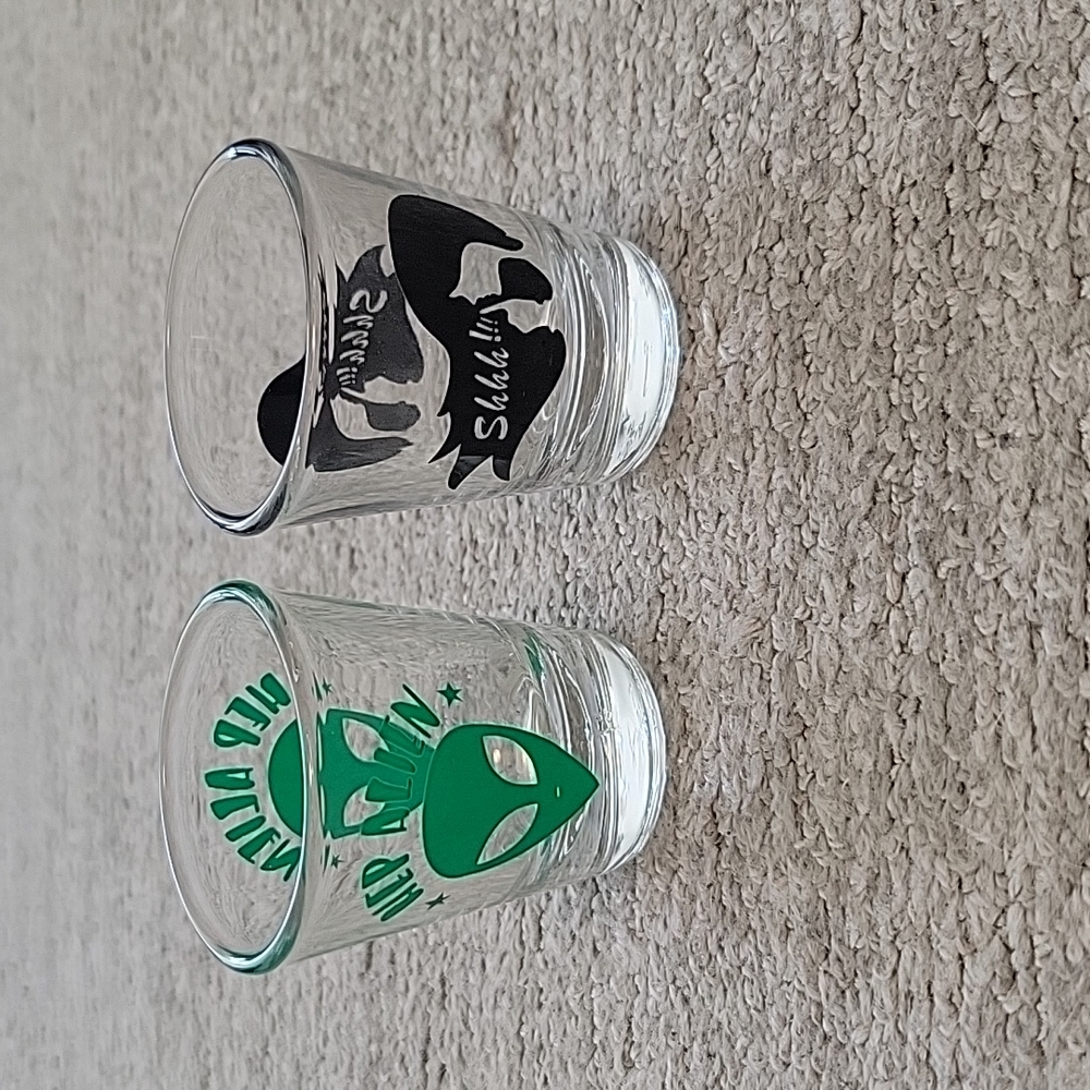 Hep Alien and secret bar shot glasses